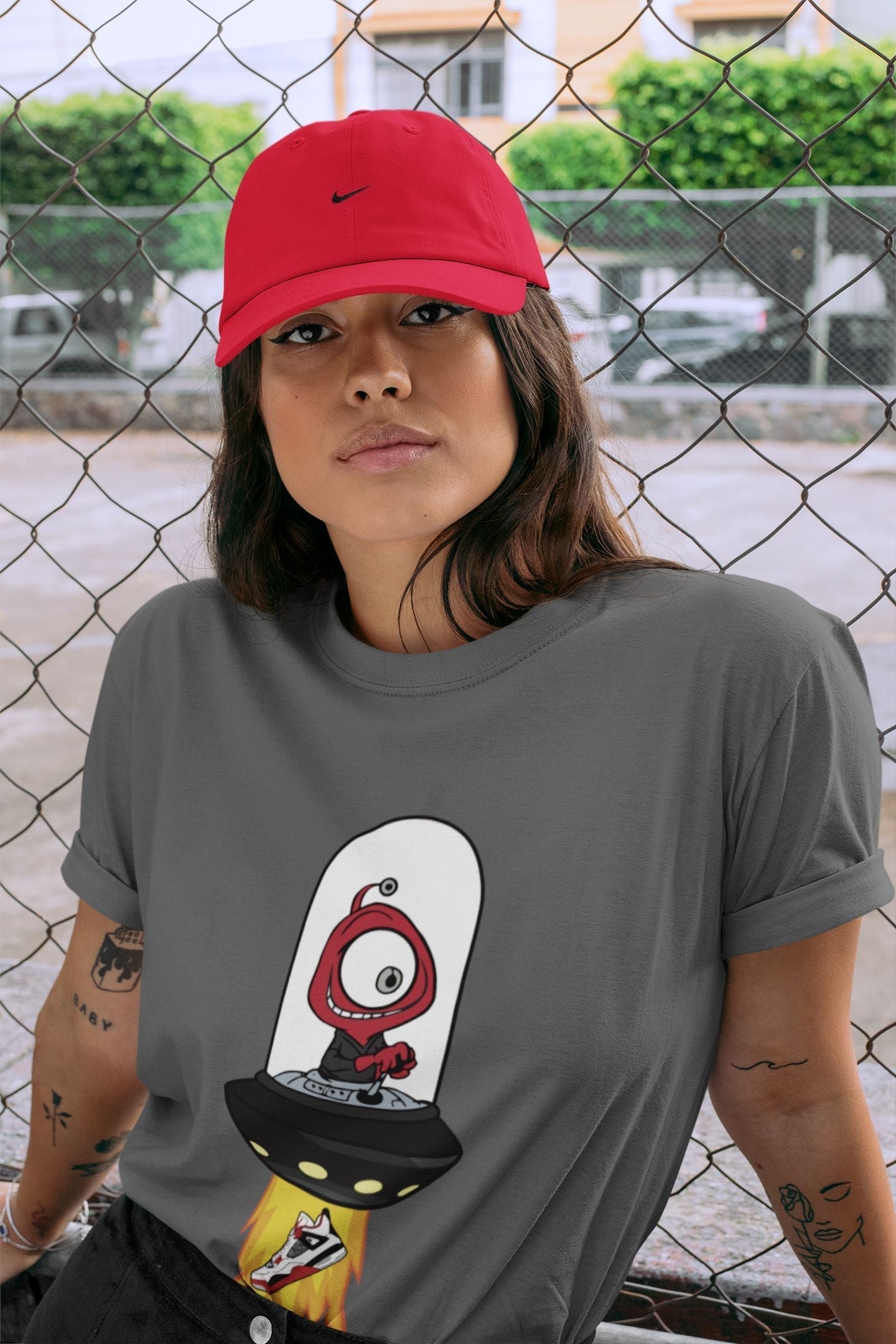 Alien Unisex Tops - Air Jordan 4 Fire Red