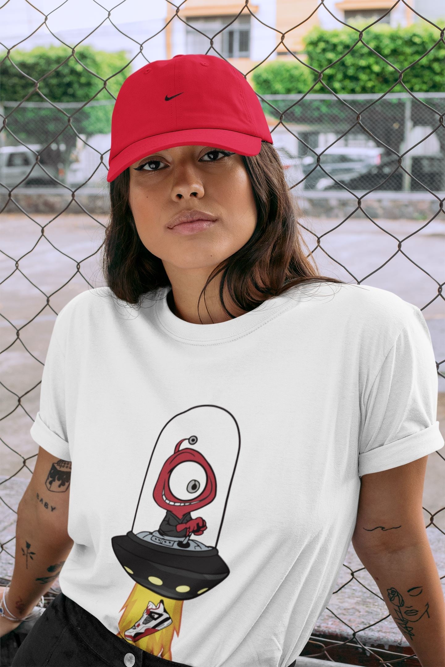Alien Unisex Tops - Air Jordan 4 Fire Red