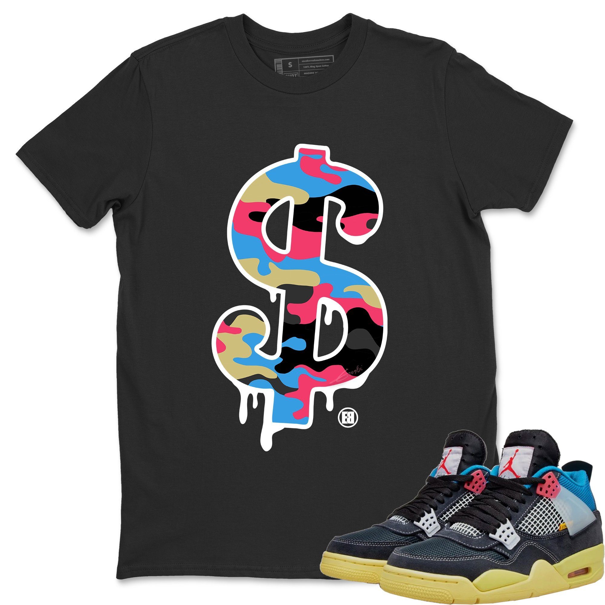 Dollar Camo Unisex Tops - Air Jordan 4 Union Off Noir