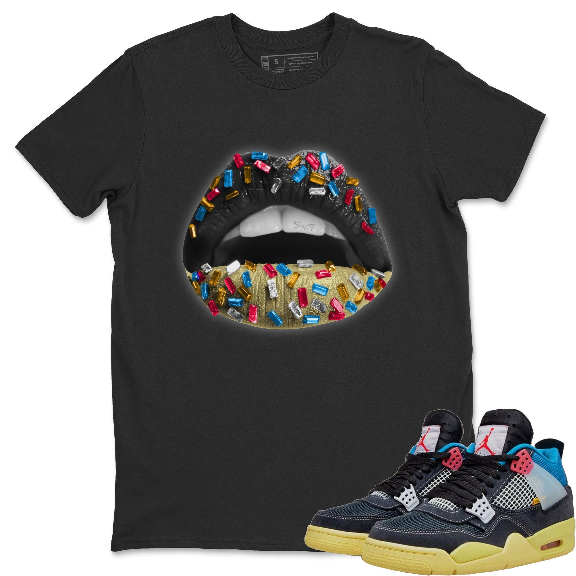 Lips Jewel Unisex Tops - Air Jordan 4 Union Off Noir