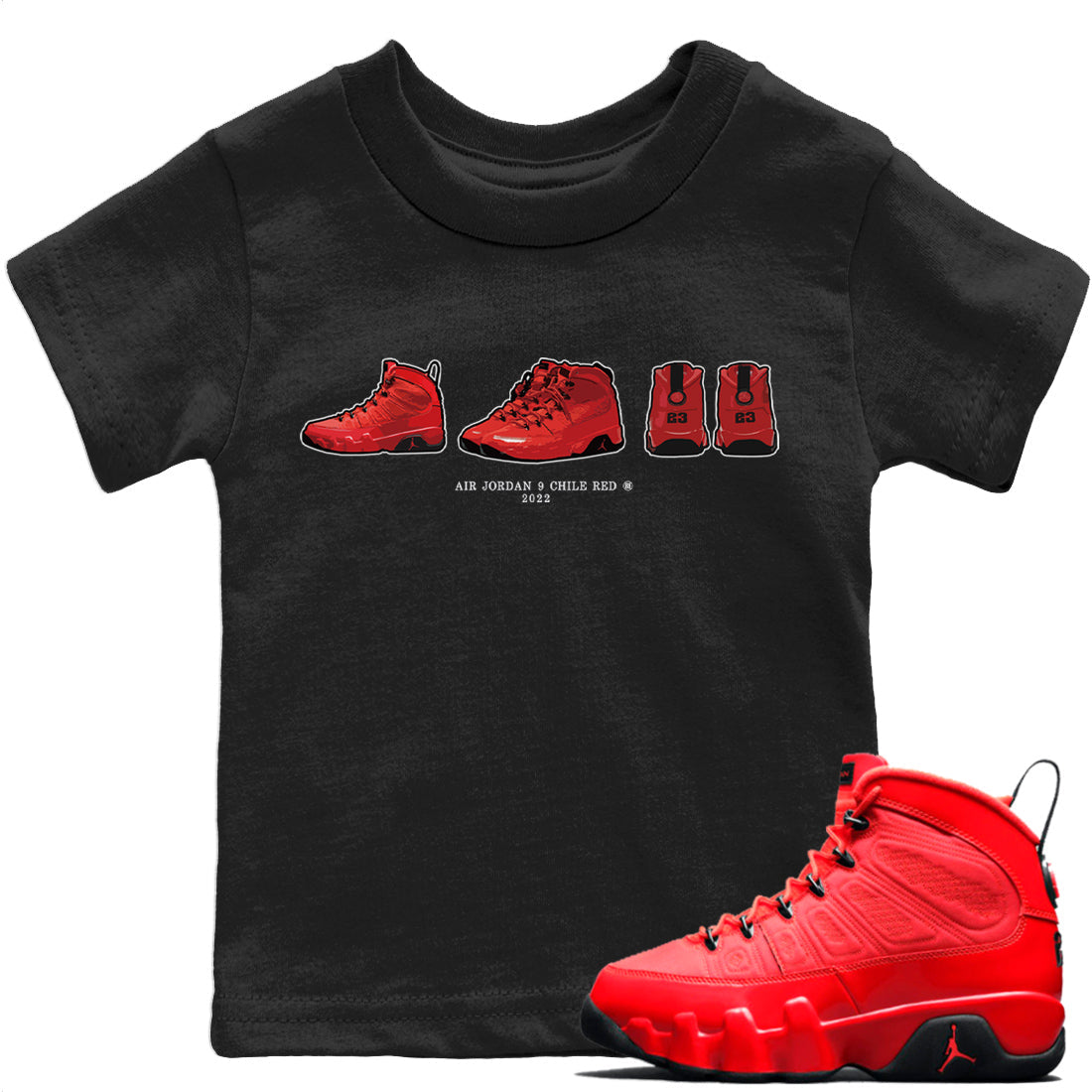 snkmatch Prelude Kids Tops - Air Jordan 9 Chile Red