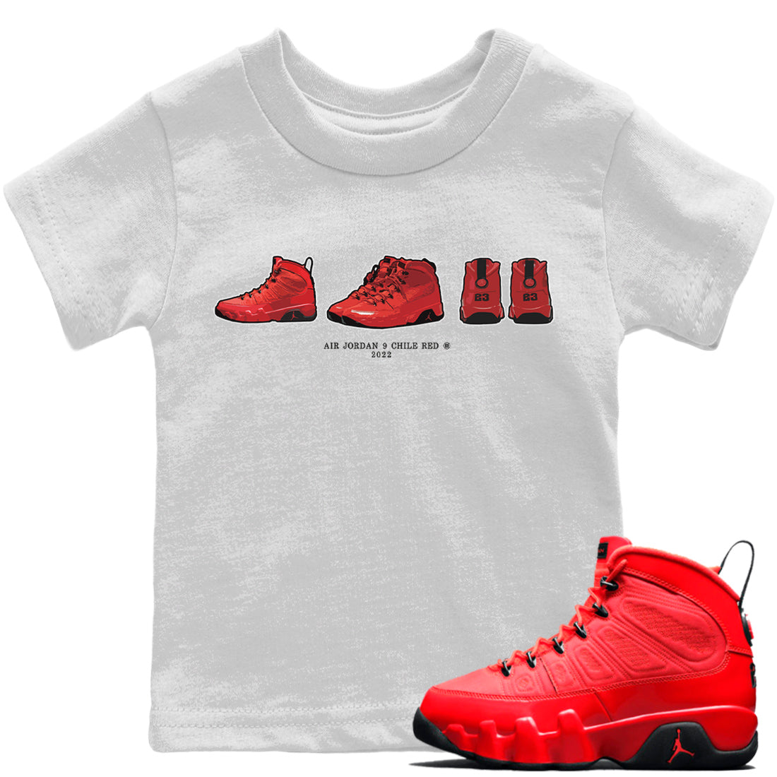 snkmatch Prelude Kids Tops - Air Jordan 9 Chile Red