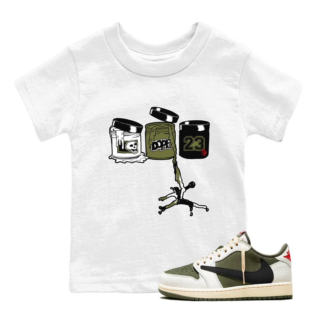 Jordan Paint snkmatch Tees Kids - Air Jordan 1 Travis Scott Medium Olive