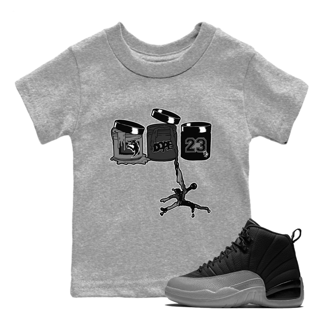 Jordan Paint snkmatch Tees Kids - Air Jordan 12 Black Wolf Grey