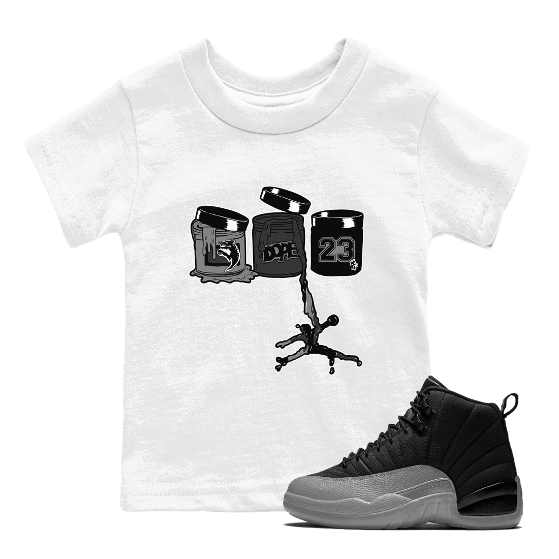 Jordan Paint snkmatch Tees Kids - Air Jordan 12 Black Wolf Grey