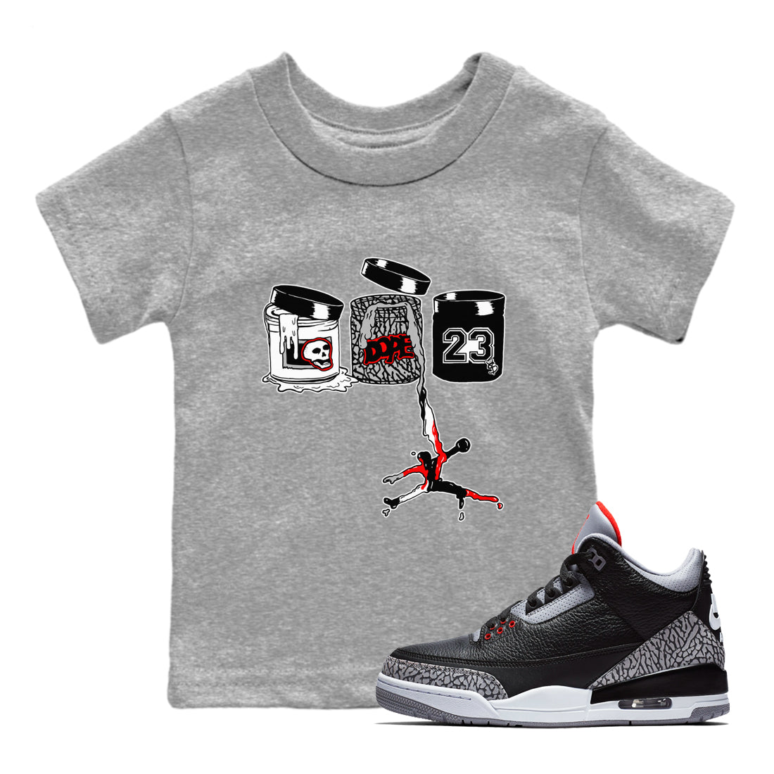 Jordan Paint snkmatch Tees Kids - Air Jordan 3 Black Cement