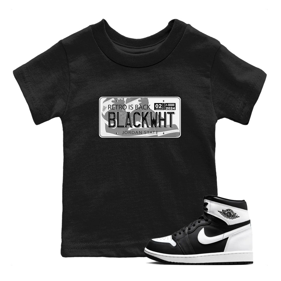 Jordan Plate snkmatch Tees Kids - Air Jordan 1 Black White