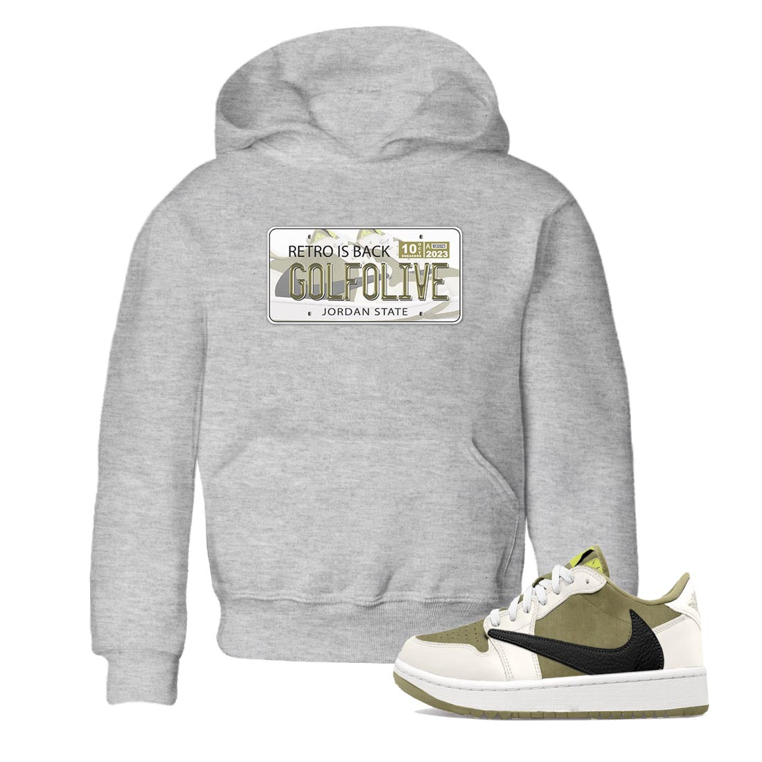 Jordan Plate snkmatch Tee Kids - Air Jordan 1 Travis Scott Golf Olive