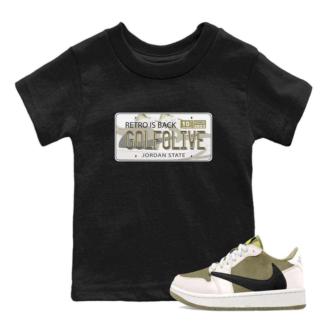 Jordan Plate snkmatch Tee Kids - Air Jordan 1 Travis Scott Golf Olive