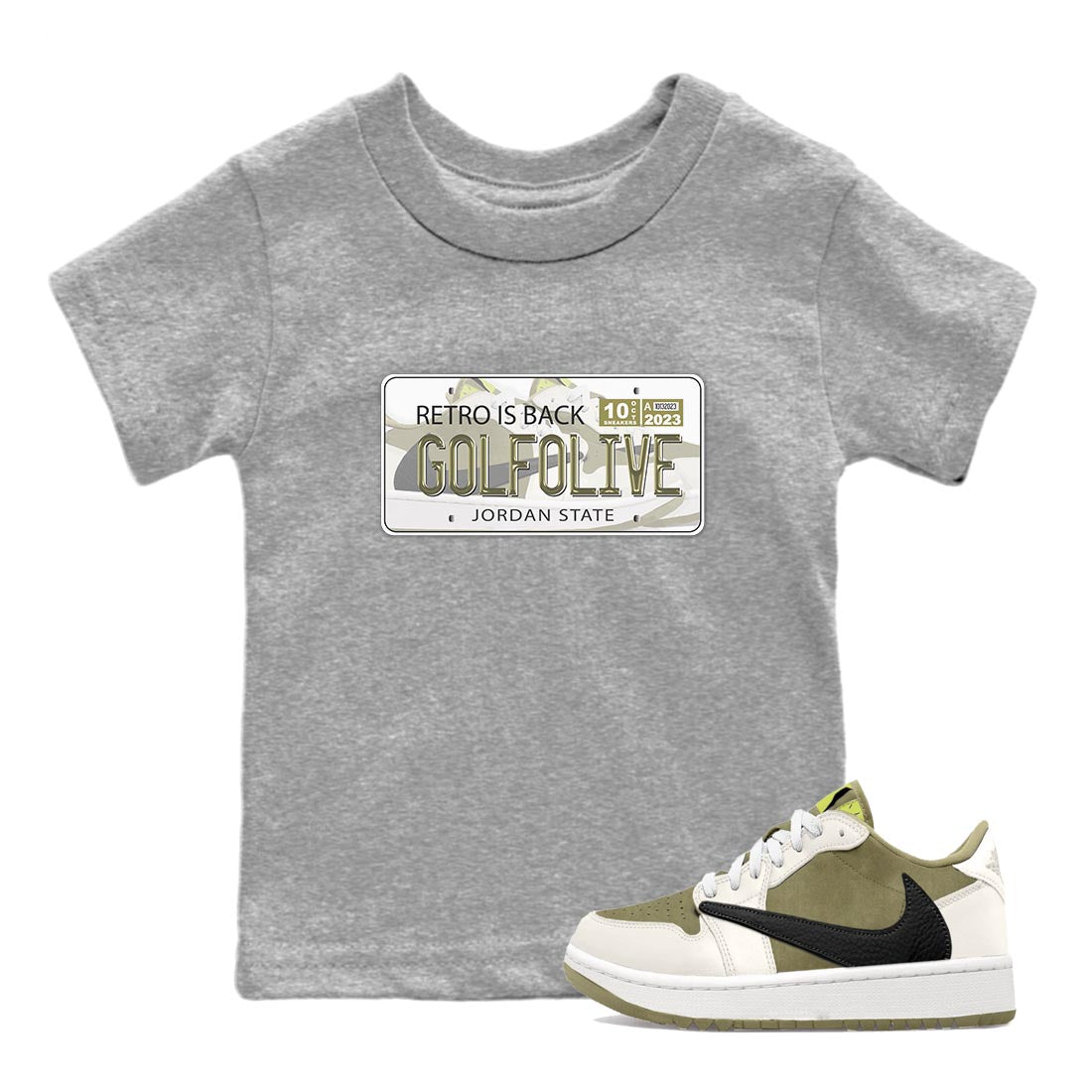 Jordan Plate snkmatch Tee Kids - Air Jordan 1 Travis Scott Golf Olive