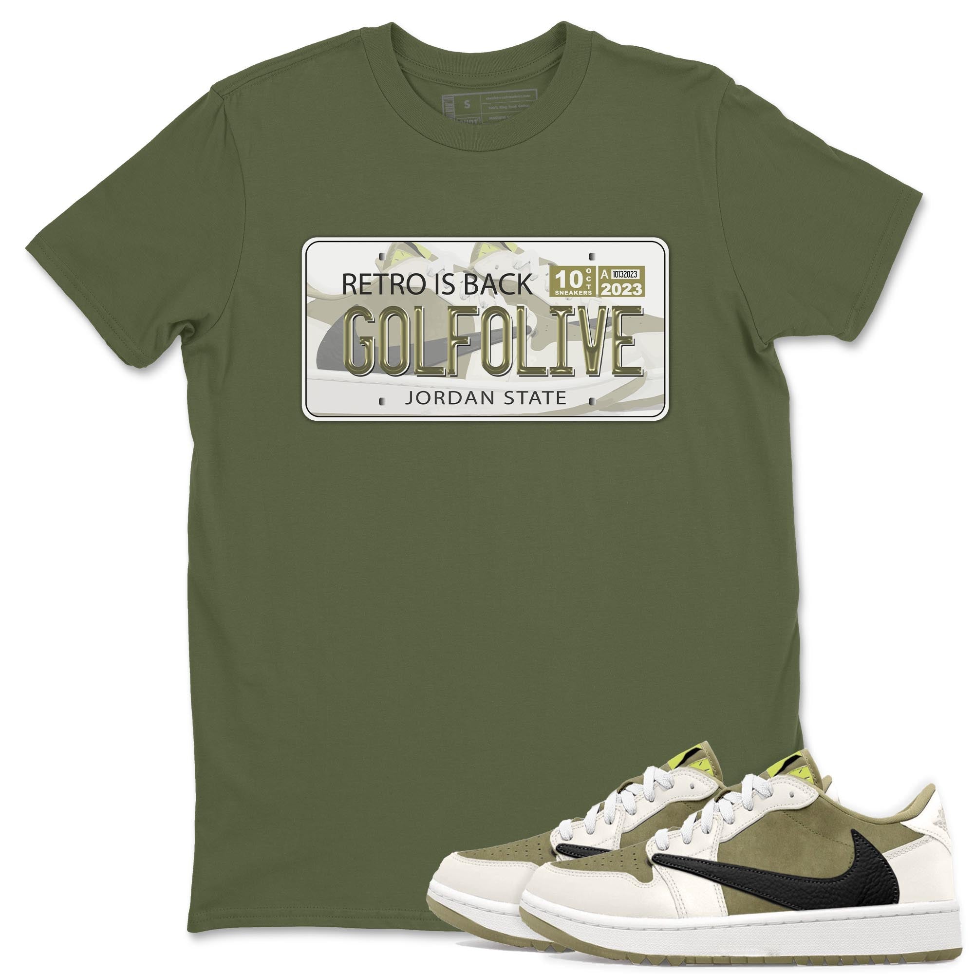 Jordan Plate snkmatch Tee - Air Jordan 1 Travis Scott Golf Olive