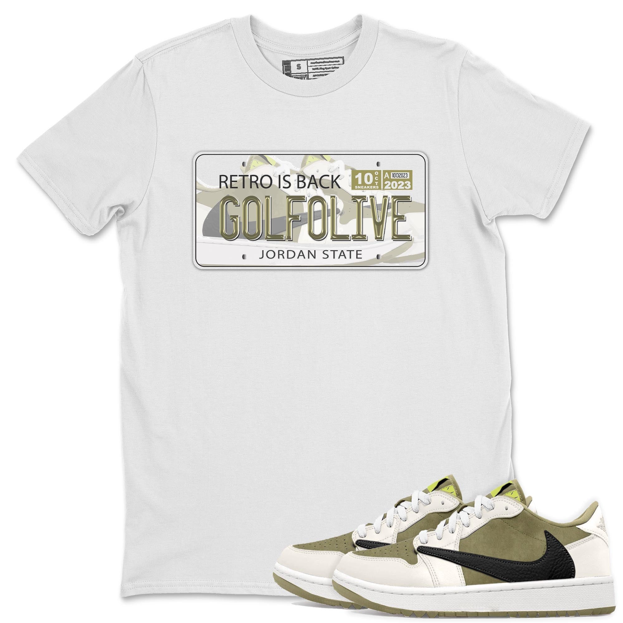Jordan Plate snkmatch Tee - Air Jordan 1 Travis Scott Golf Olive
