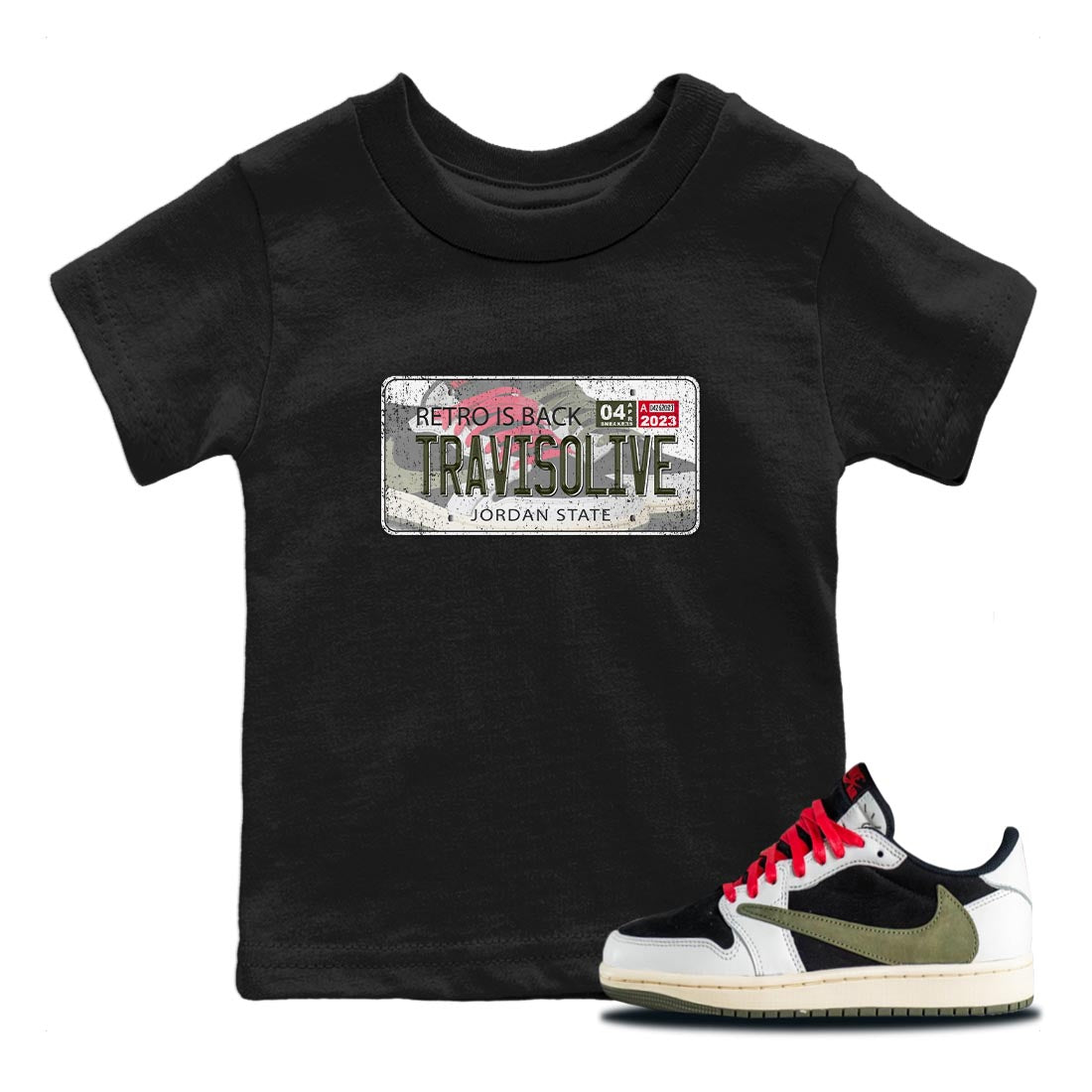 Jordan Plate Kids Tops - Air Jordan 1 Travis Scott Olive