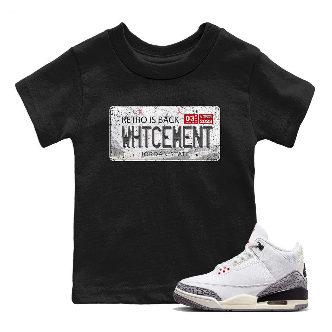 Jordan Plate Kids Tops - Air Jordan 3 White Cement