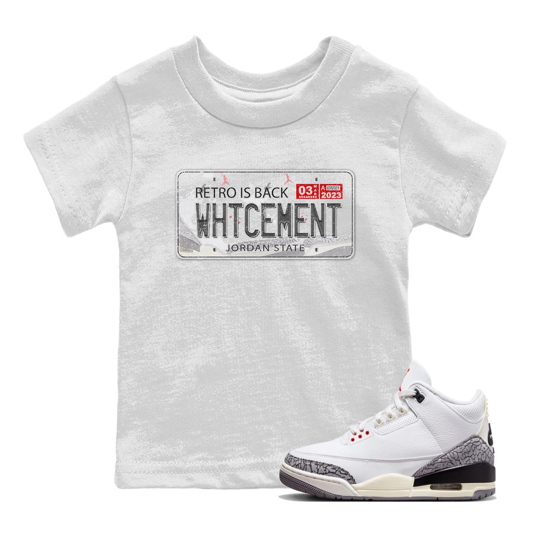 Jordan Plate Kids Tops - Air Jordan 3 White Cement