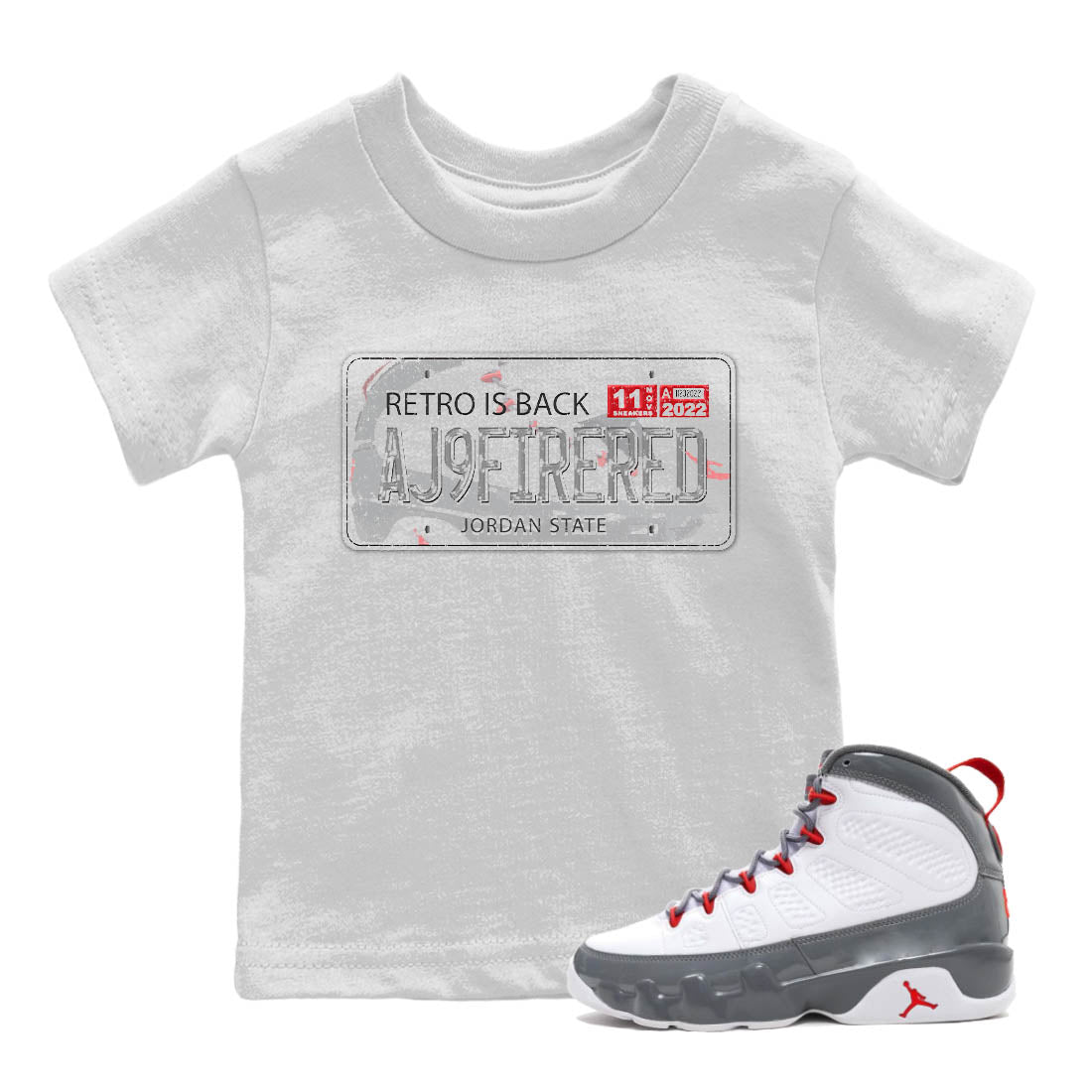 Jordan Plate Kids Tops - Air Jordan 9 Fire Red