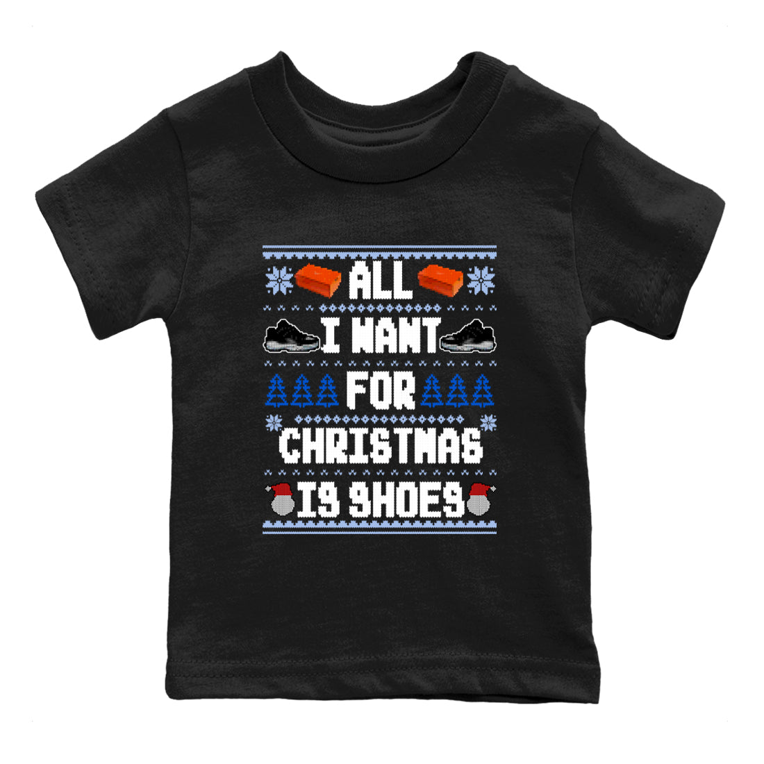 All I Want For Christmas Is Shoes snkmatch Tees Kids - Air Jordan 11 Black and Varsity Royal