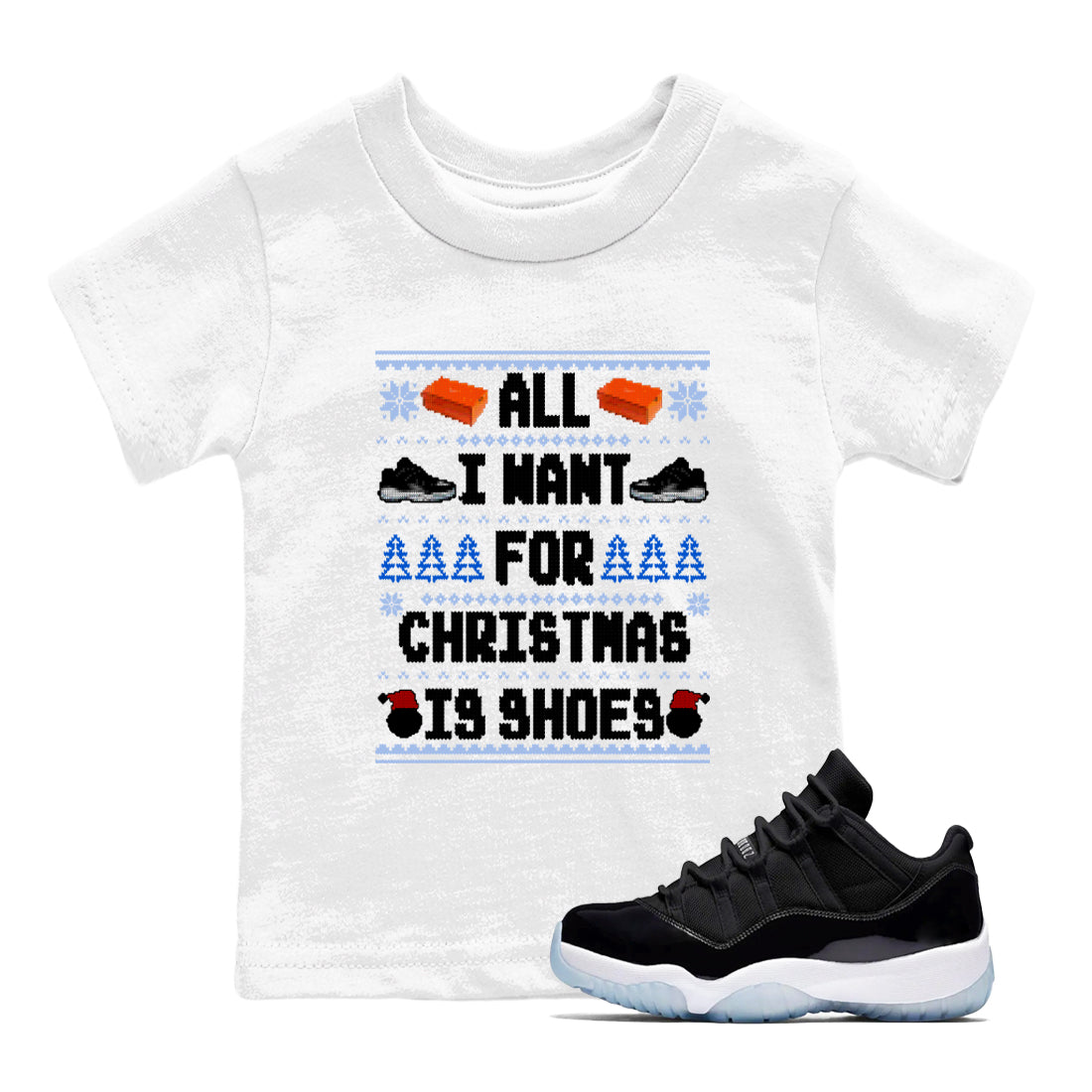 All I Want For Christmas Is Shoes snkmatch Tees Kids - Air Jordan 11 Black and Varsity Royal
