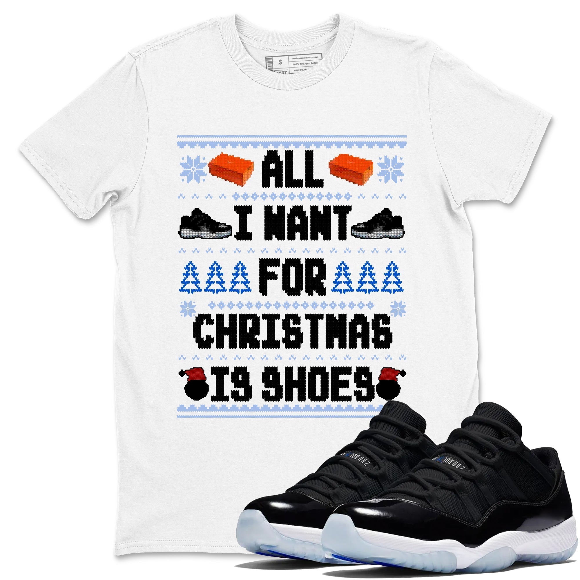 All I Want For Christmas Is Shoes snkmatch Tees - Air Jordan 11 Black and Varsity Royal