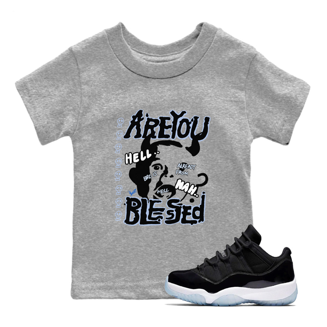 Are You Blessed snkmatch Tees Kids - Air Jordan 11 Black and Varsity Royal