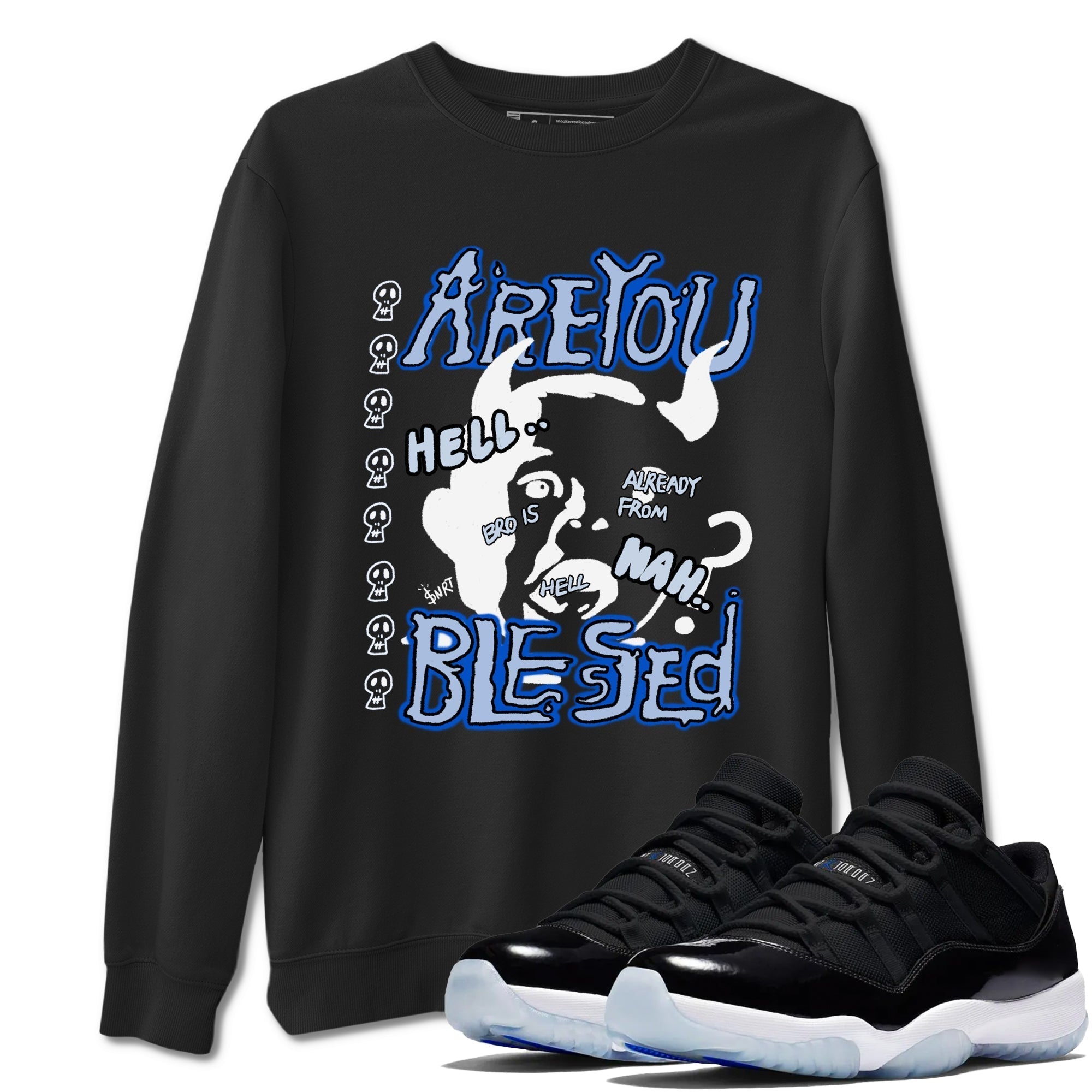Are You Blessed snkmatch Tees - Air Jordan 11 Black and Varsity Royal
