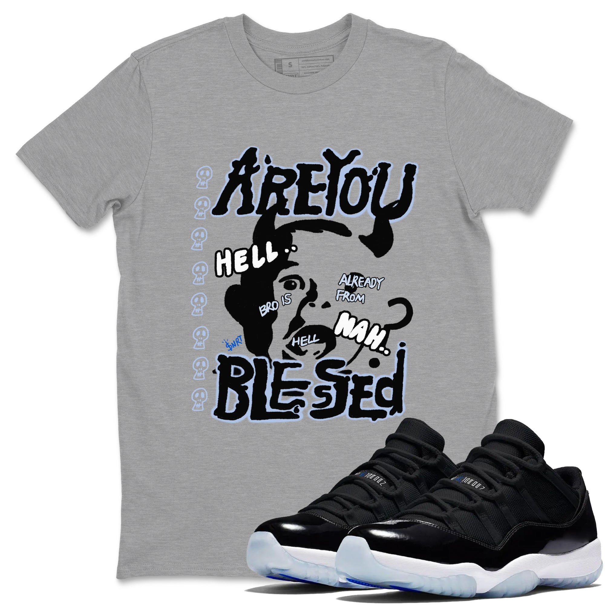 Are You Blessed snkmatch Tees - Air Jordan 11 Black and Varsity Royal