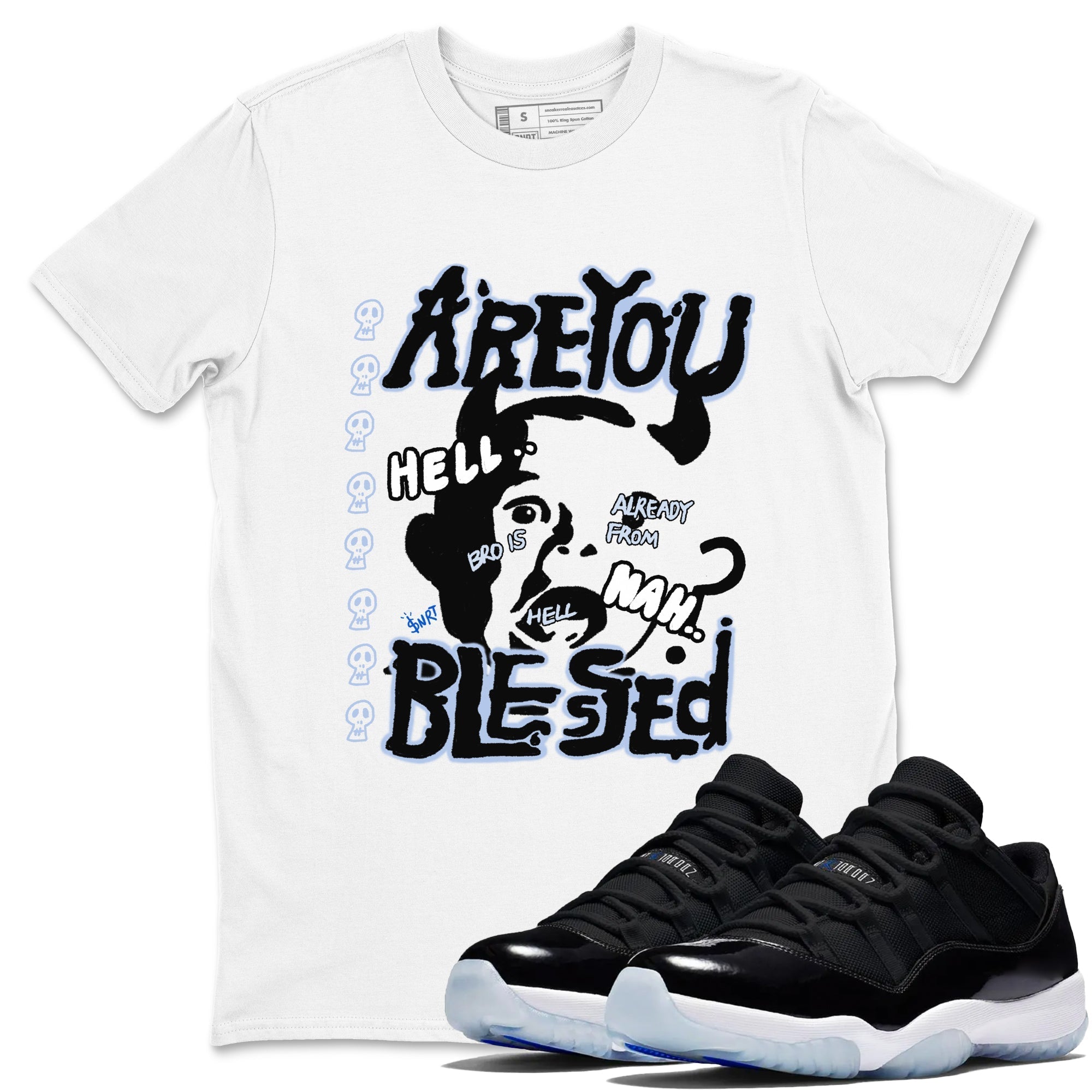 Are You Blessed snkmatch Tees - Air Jordan 11 Black and Varsity Royal