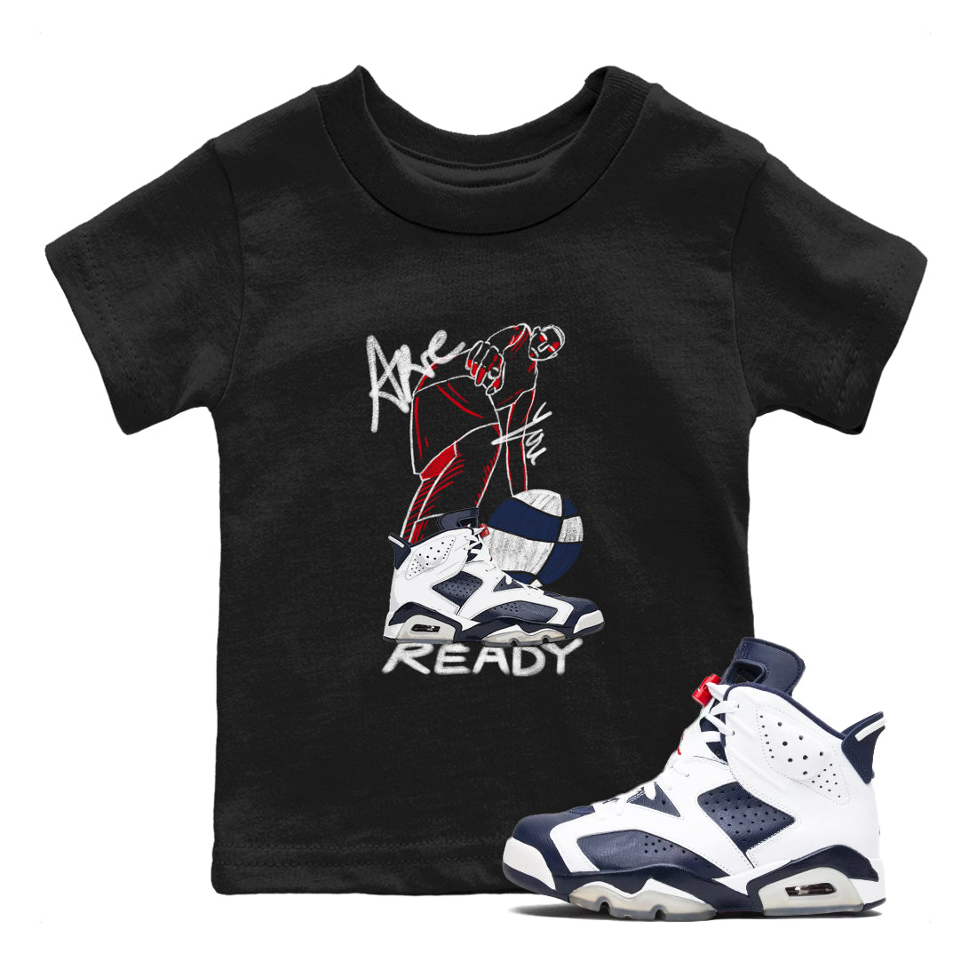 Are You Ready snkmatch Tees Kids - Air Jordan 6 White And Midnight Navy
