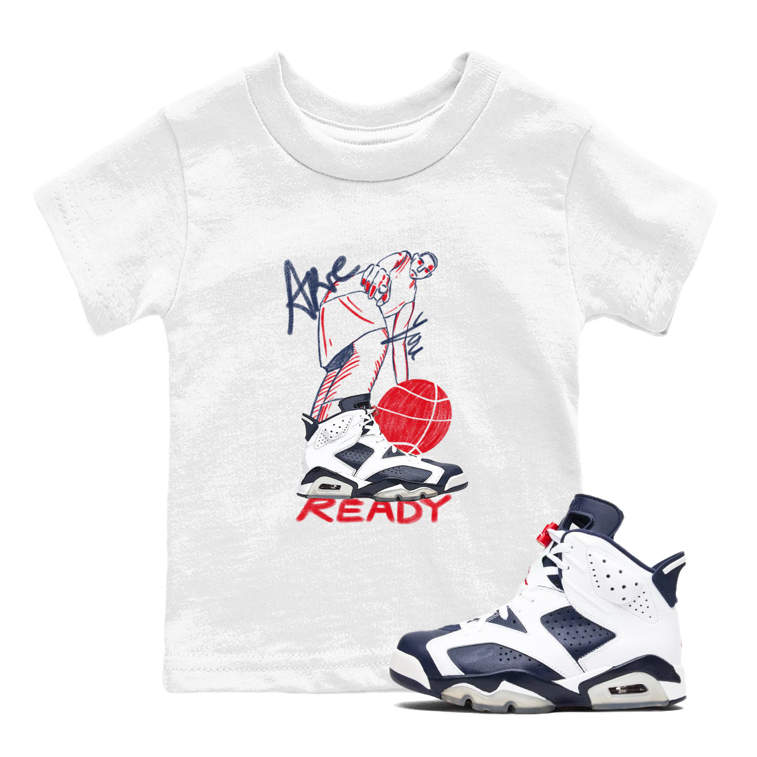 Are You Ready snkmatch Tees Kids - Air Jordan 6 White And Midnight Navy