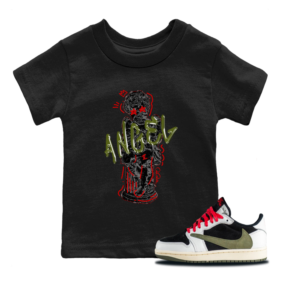 Baby Angel Kids Tops - Air Jordan 1 Travis Scott Olive