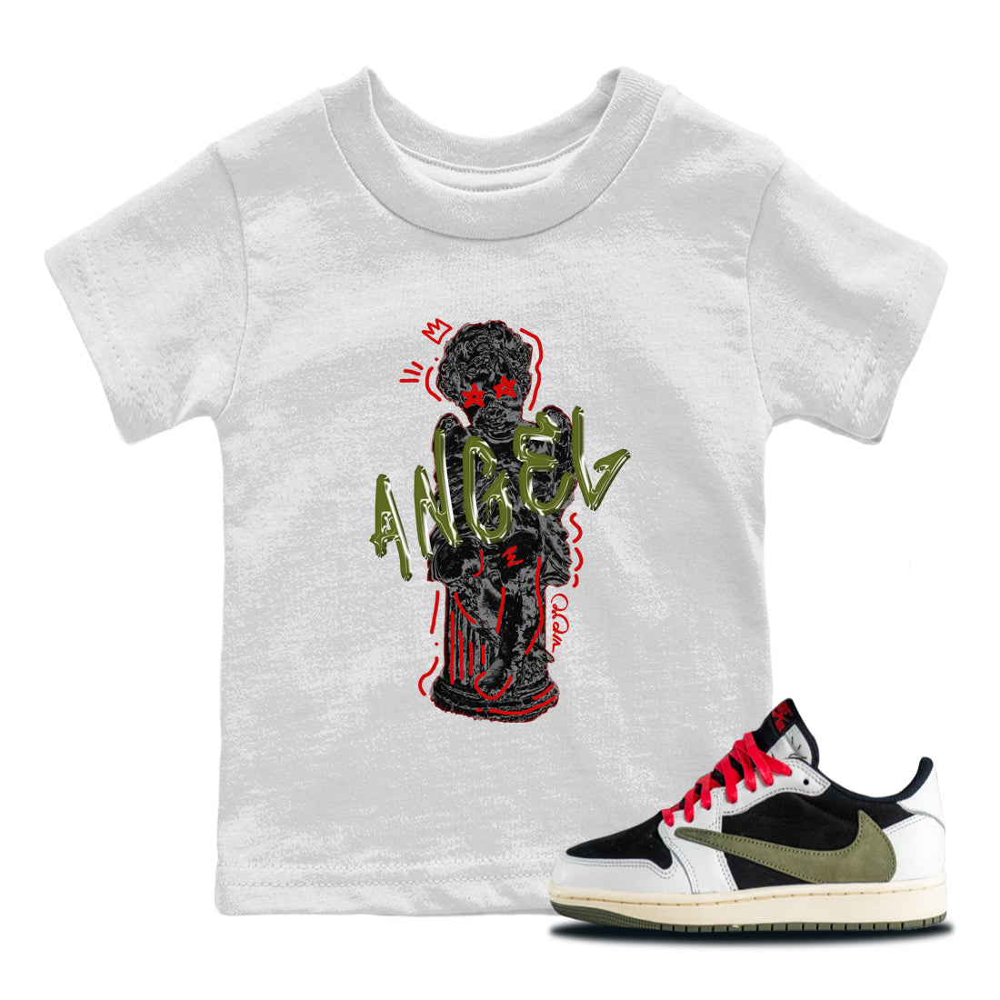 Baby Angel Kids Tops - Air Jordan 1 Travis Scott Olive
