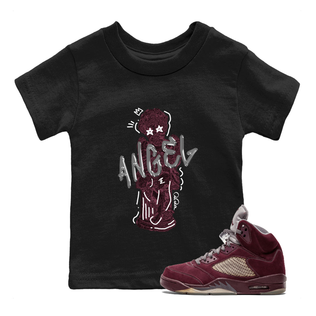 Baby Angel Kids Tops - Air Jordan 5 Burgundy