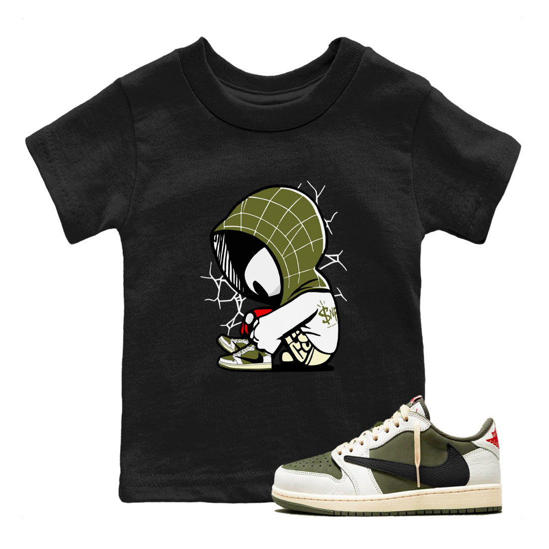 Baby Spider snkmatch Tees Kids - Air Jordan 1 Travis Scott Medium Olive