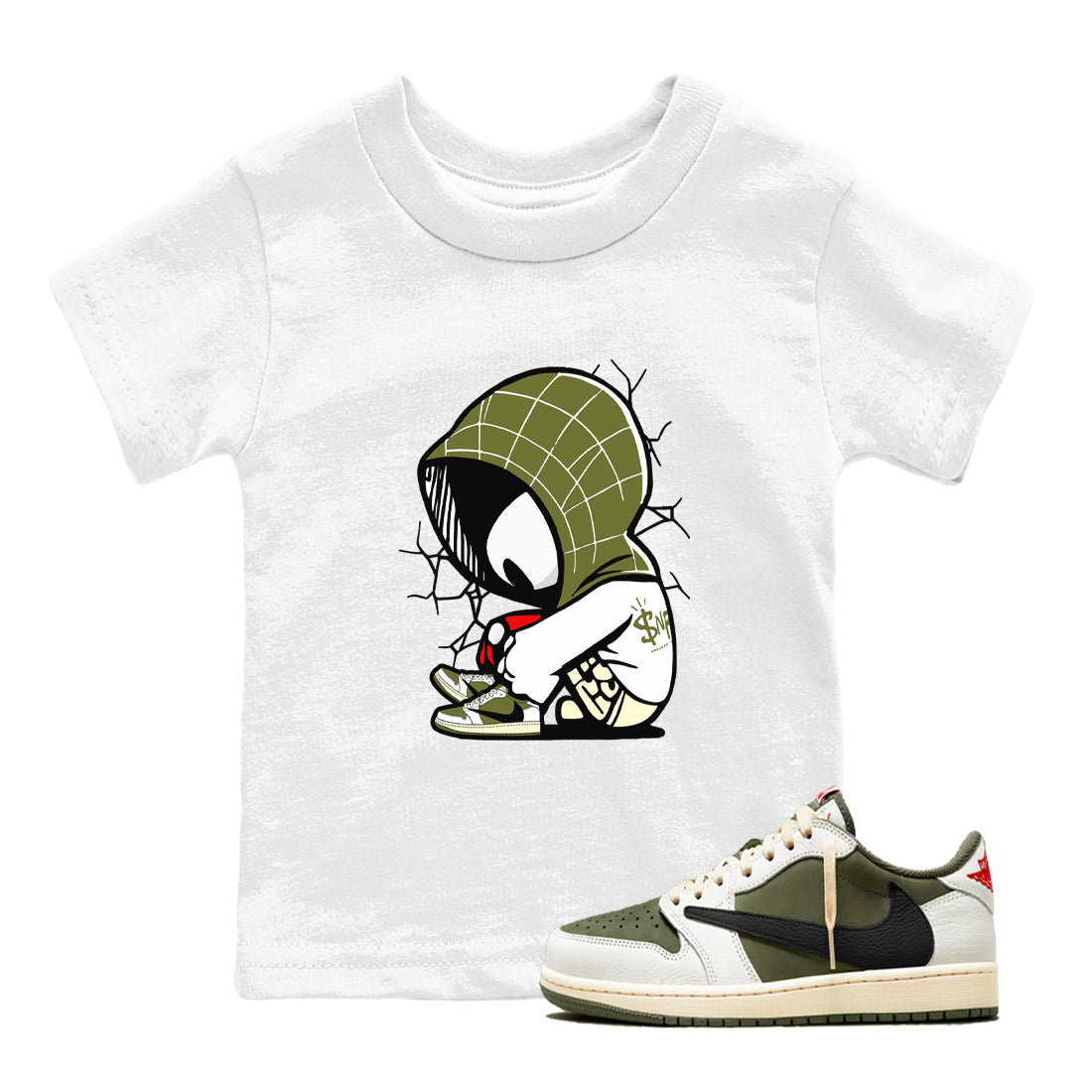 Baby Spider snkmatch Tees Kids - Air Jordan 1 Travis Scott Medium Olive