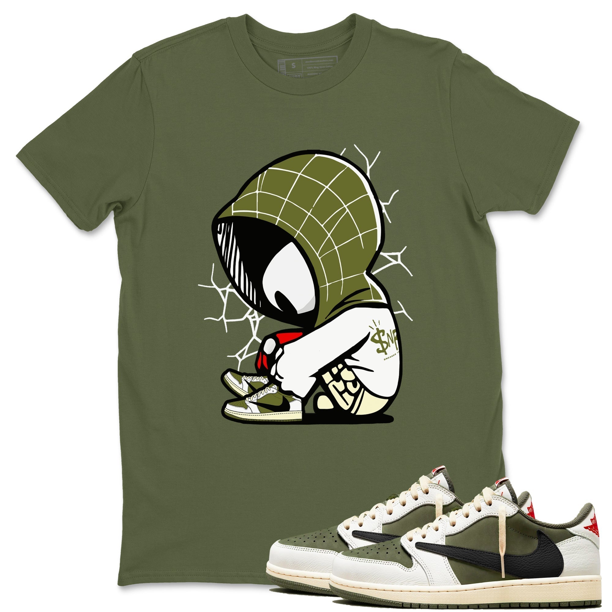 Baby Spider snkmatch Tees - Air Jordan 1 Travis Scott Medium Olive