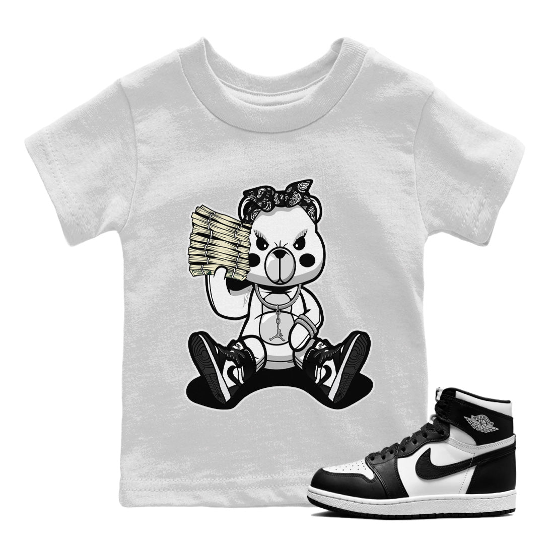 Bad Baby Bear Kids Tops - Air Jordan 1 Black White