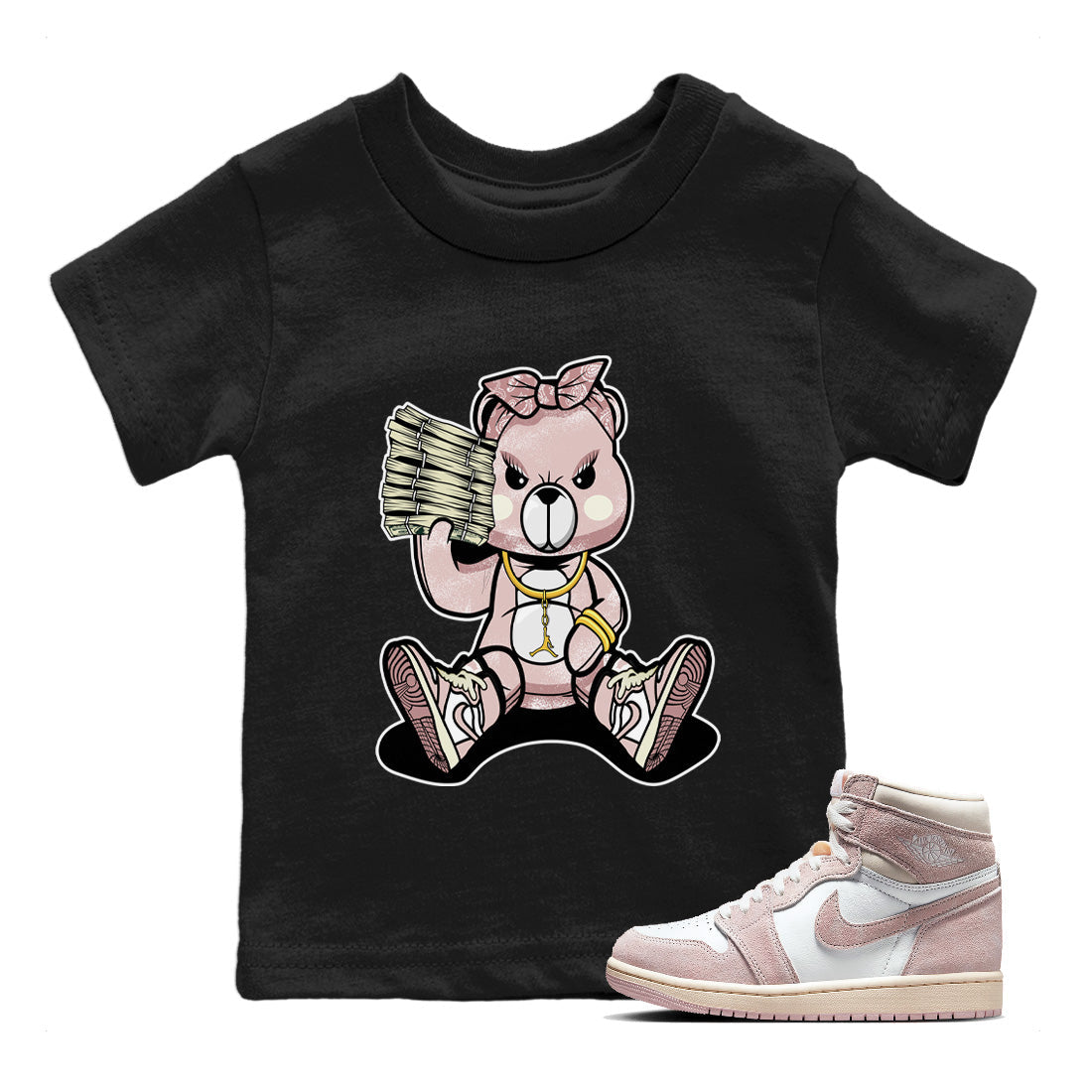 Bad Baby Bear Kids Tops - Air Jordan 1 Washed Pink