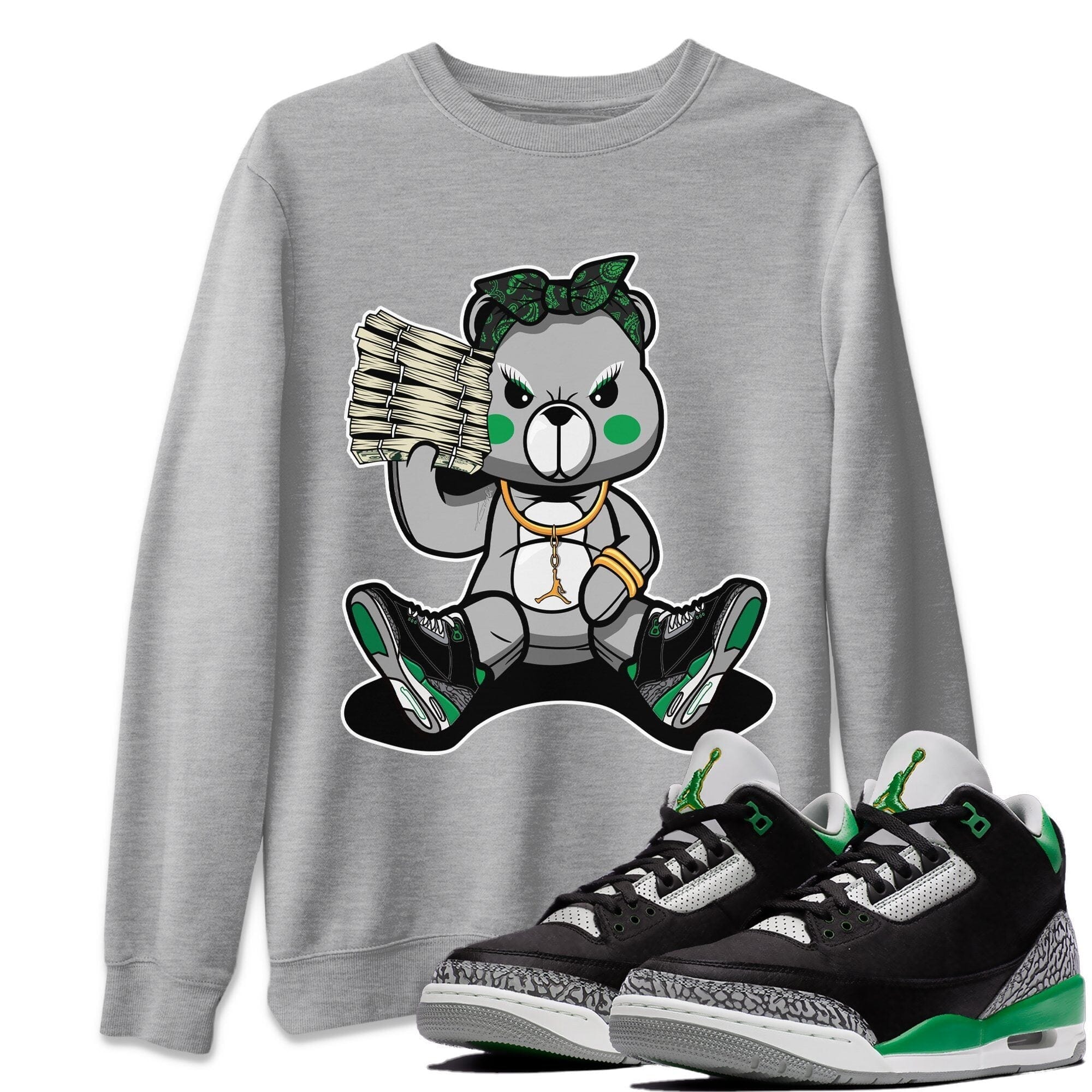 Bad Baby Bear Unisex Tops - Air Jordan 3 Pine Green