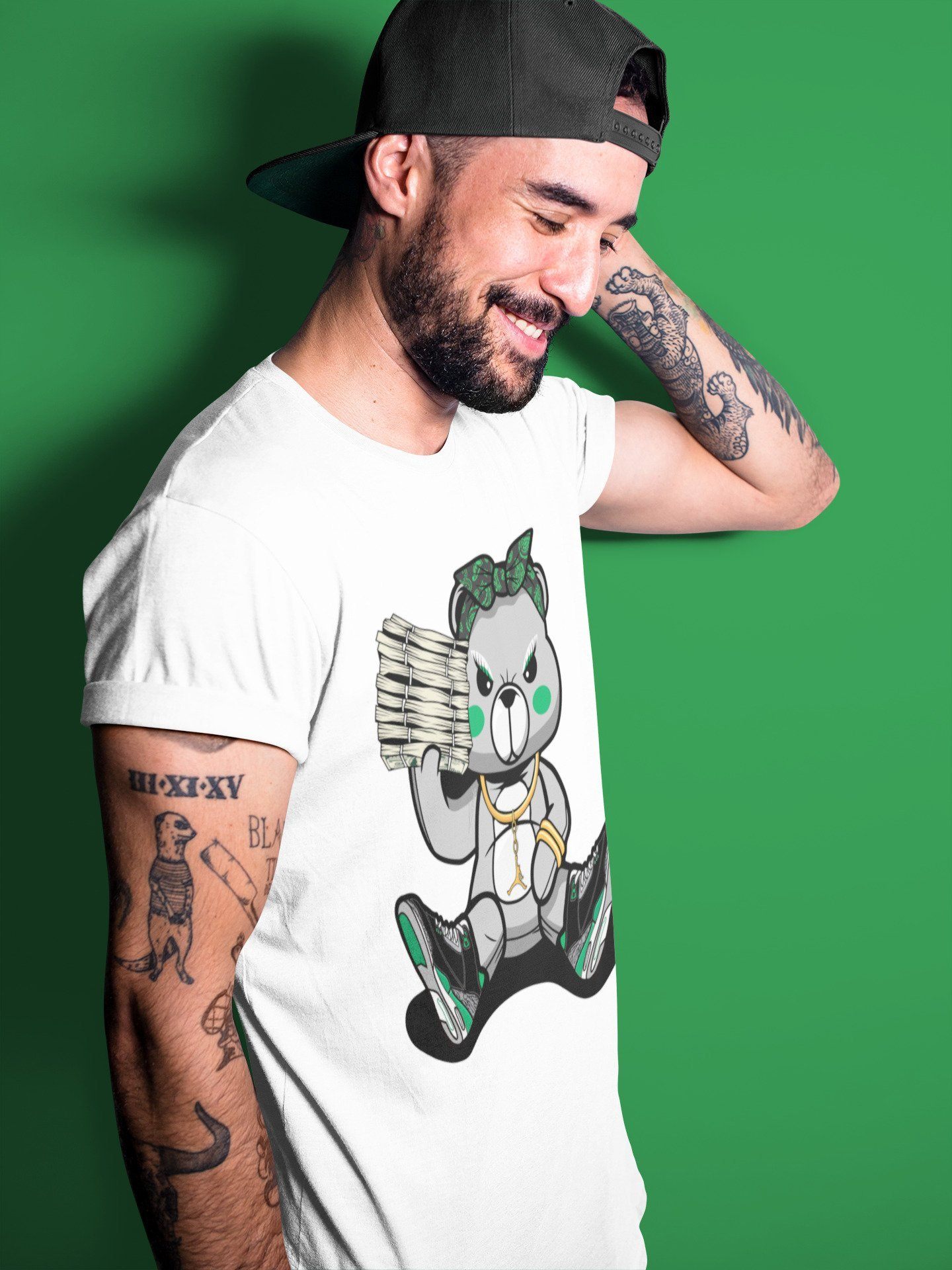 Bad Baby Bear Unisex Tops - Air Jordan 3 Pine Green