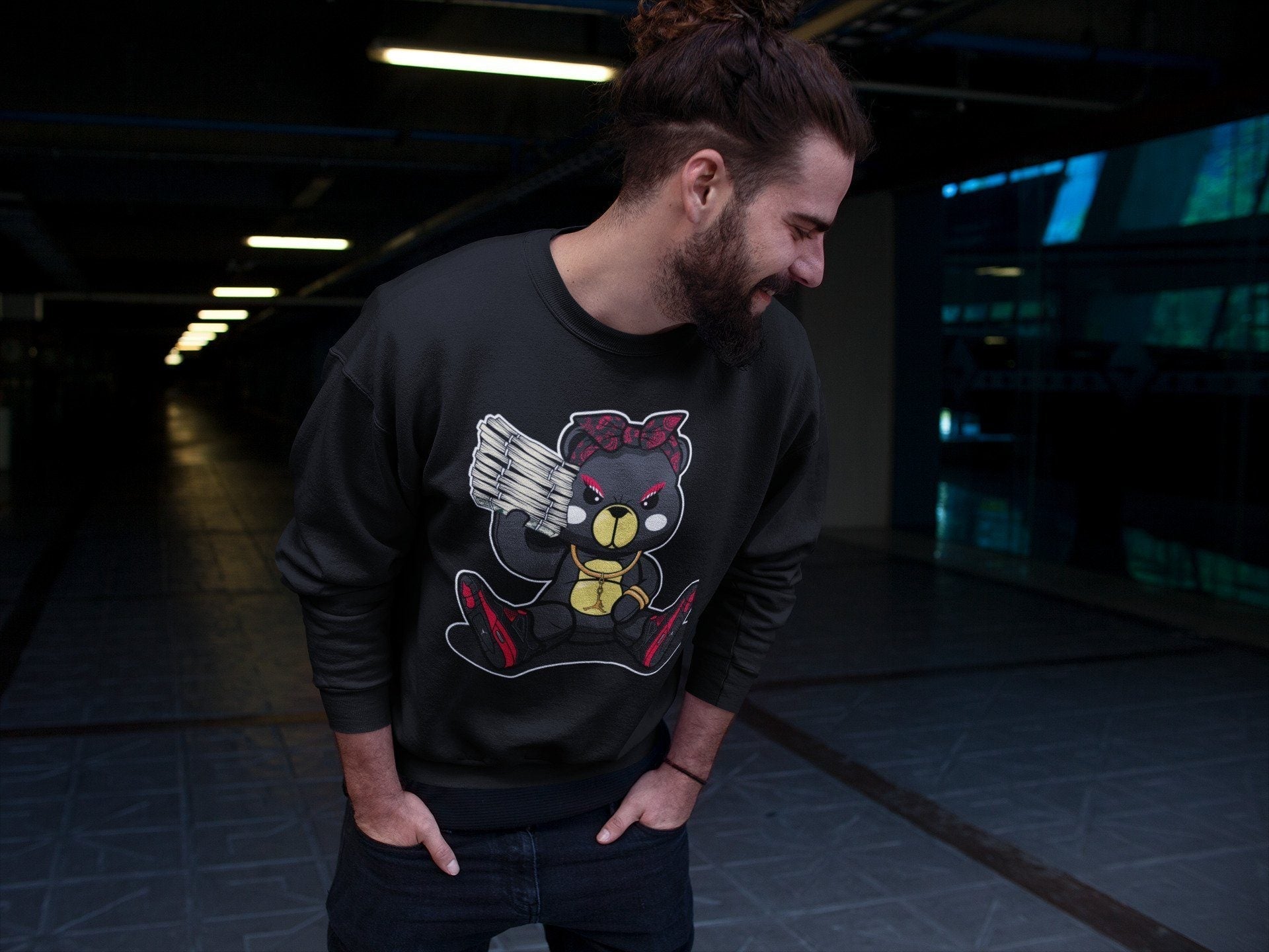 Bad Baby Bear Unisex Tops - Air Jordan 4 Red Thunder