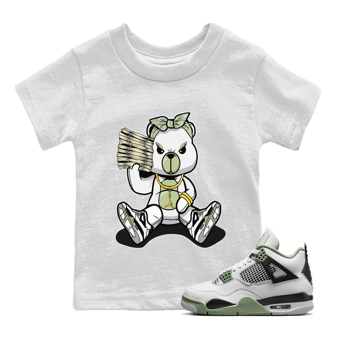 Bad Baby Bear Kids Tops - Air Jordan 4 Seafoam