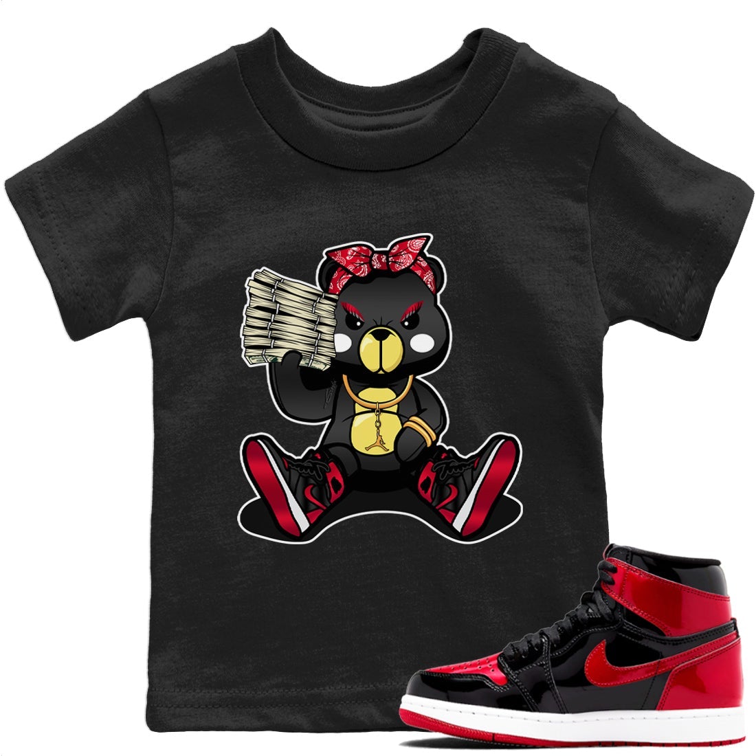 Bad Baby Bear Kids Tops - Air Jordan 1 Bred Patent