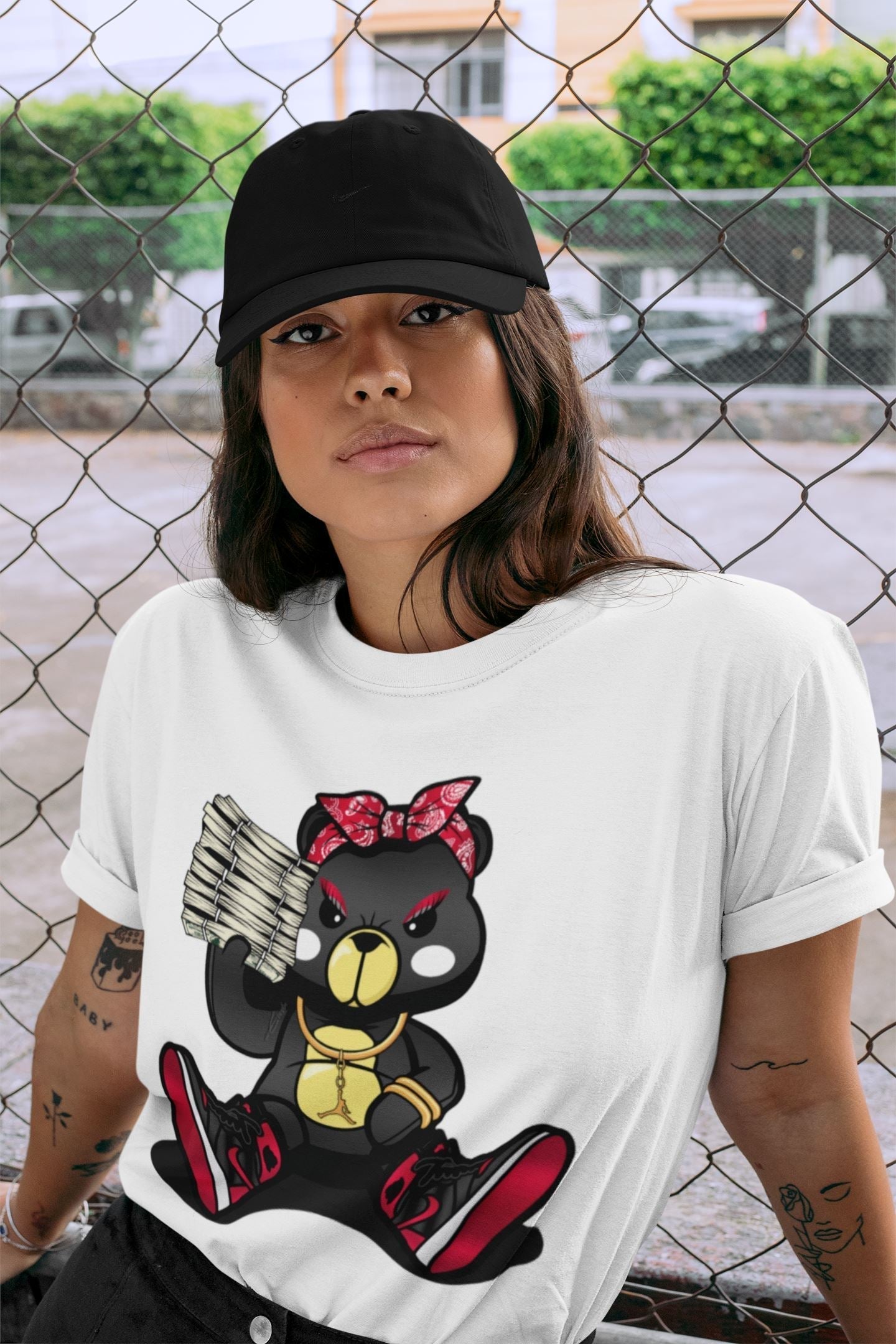 Bad Baby Bear Unisex Tops - Air Jordan 1 Bred Patent