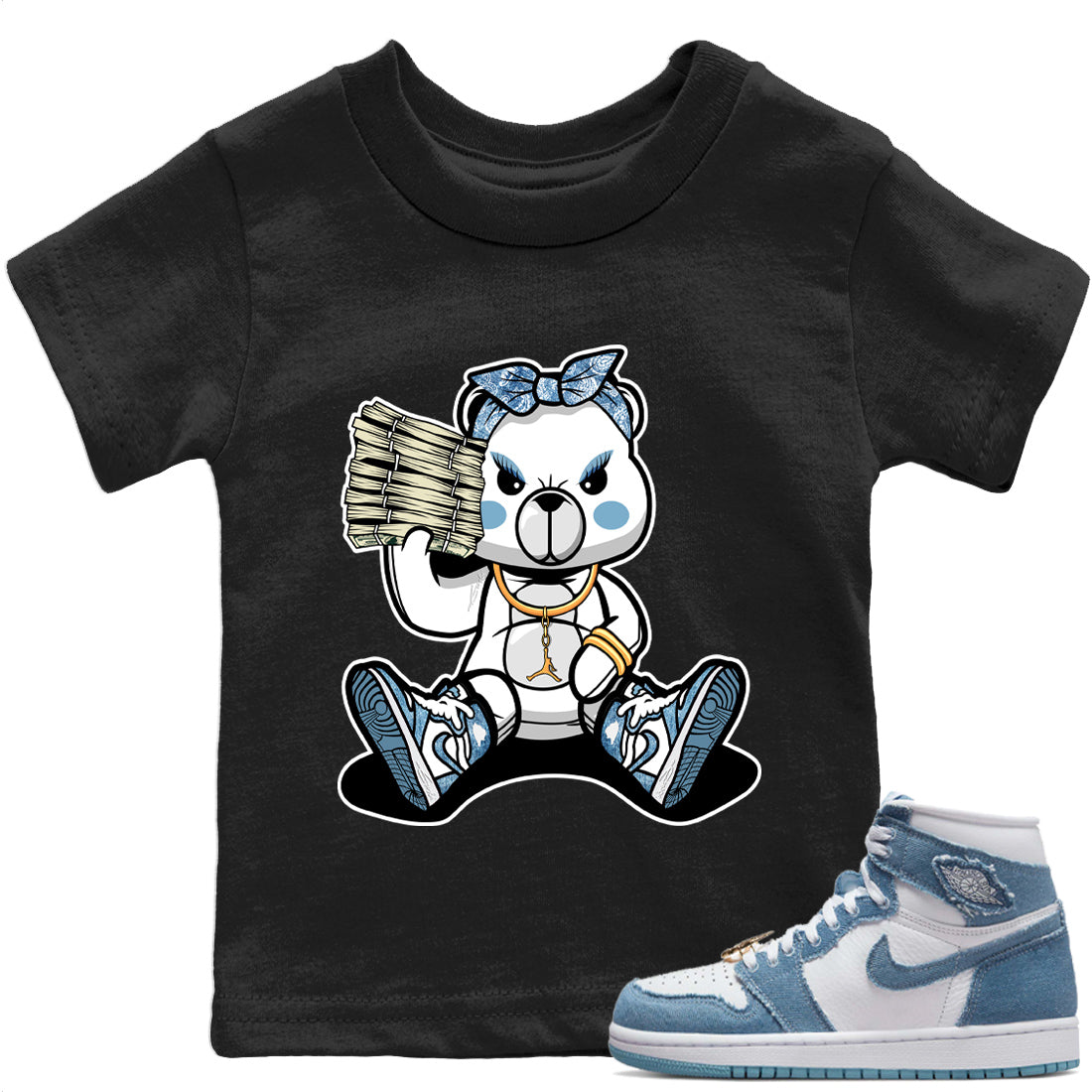 Bad Baby Bear Kids Tops - Air Jordan 1 Denim