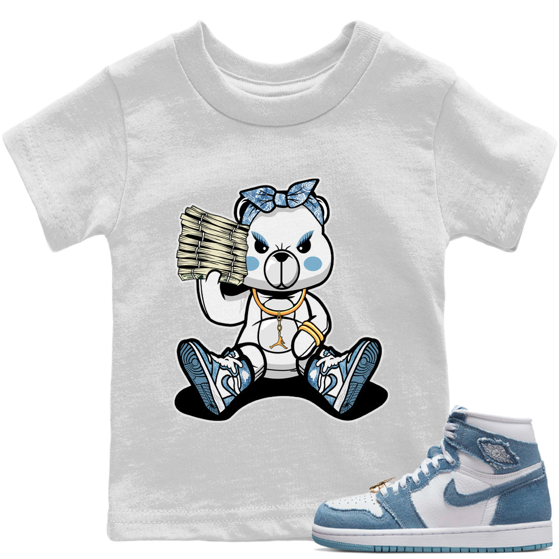 Bad Baby Bear Kids Tops - Air Jordan 1 Denim