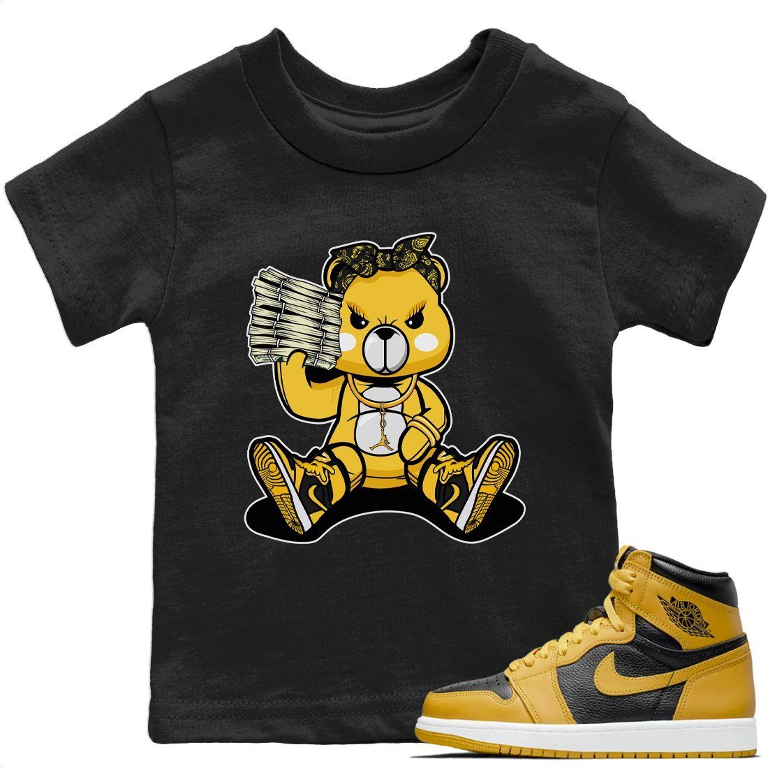 Bad Baby Bear Kids Tops - Air Jordan 1 Pollen