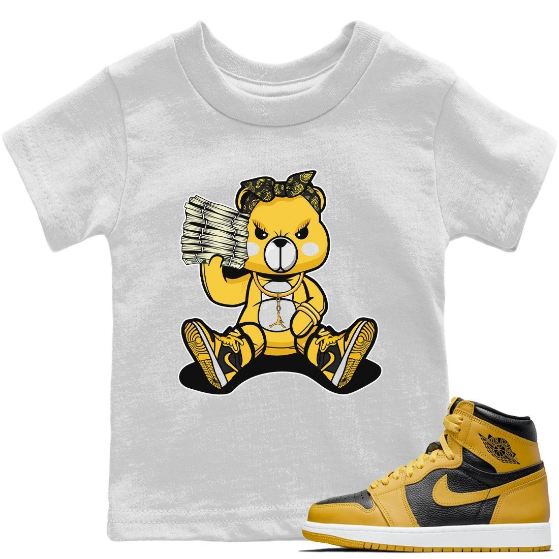 Bad Baby Bear Kids Tops - Air Jordan 1 Pollen