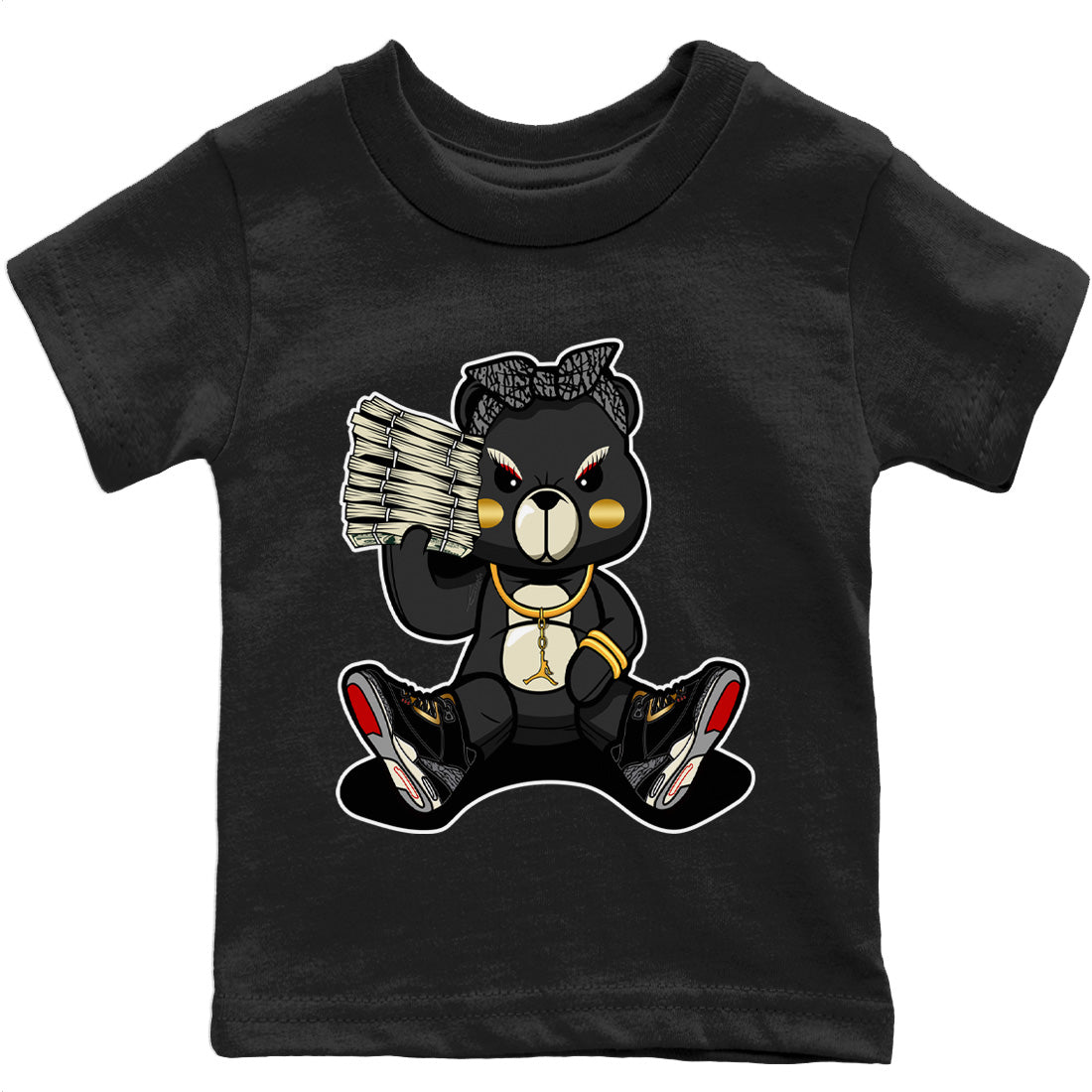 Bad Baby Bear Kids Tops - Air Jordan 3 Black Gold
