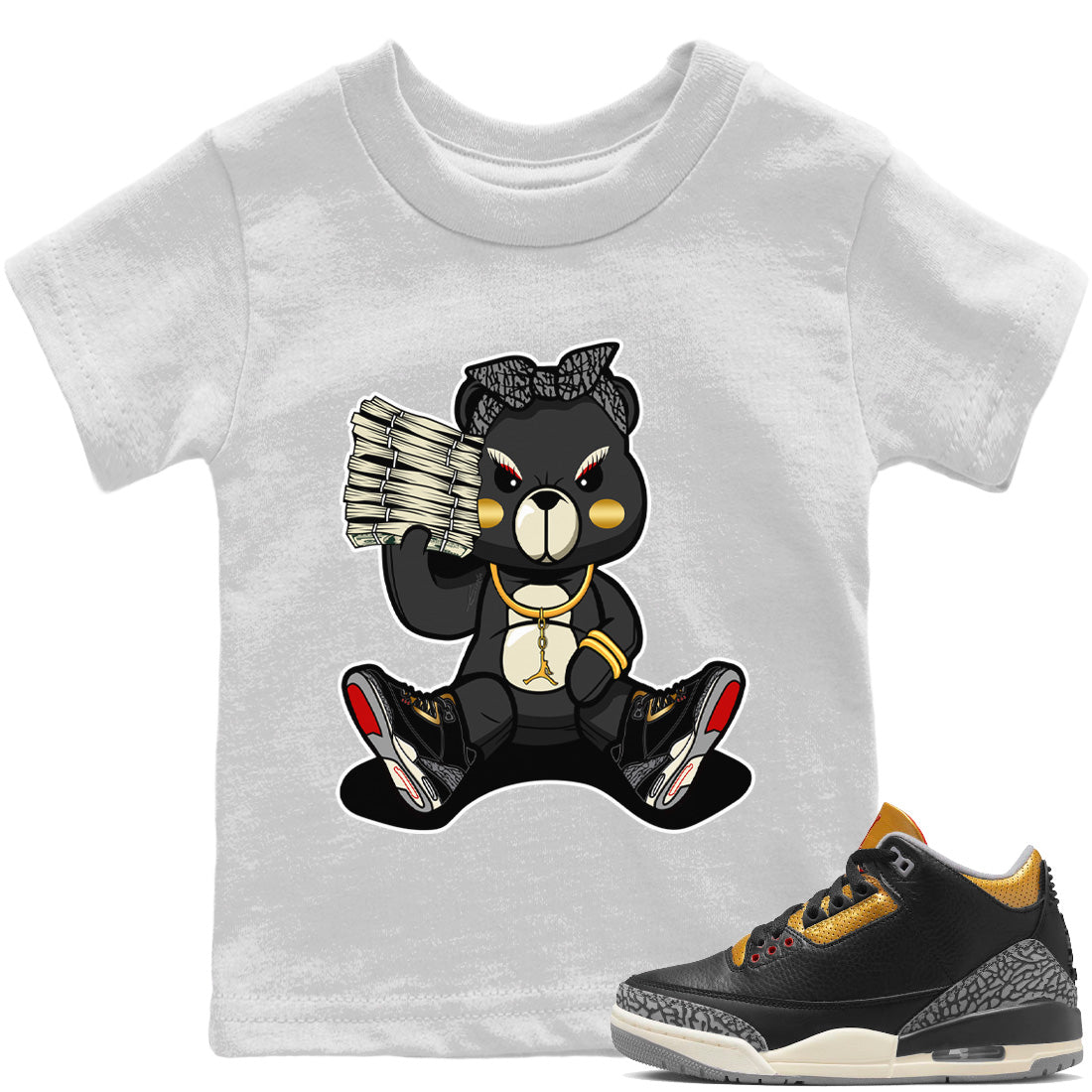 Bad Baby Bear Kids Tops - Air Jordan 3 Black Gold