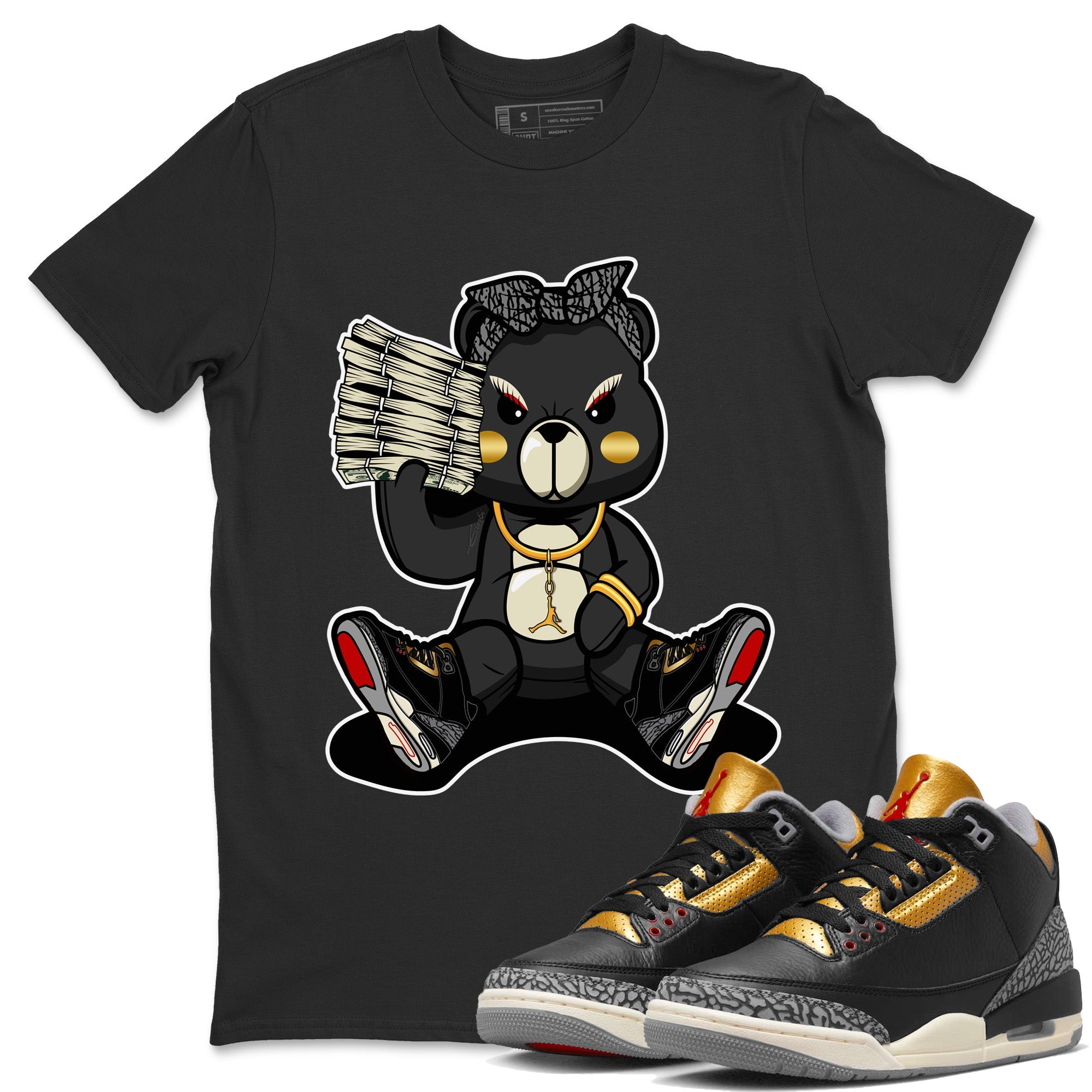 Bad Baby Bear Unisex Tops - Air Jordan 3 Black Gold